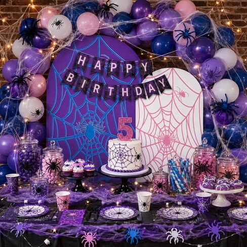 2 Pcs 6ft 7.2ft Purple Spider Theme Arch Covers Spiderweb Arch Backdrop Covers Web Bat for Photo Props Cosplay Cartoon Spider Girl Birthday Baby Shower Halloween Decorations in Kuwait