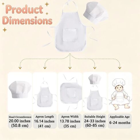 Baby Photography Prop, 2 Pack Boy Chef Hat Apron Photo Props with Hair Clips Set for 6-24 Months in Kuwait