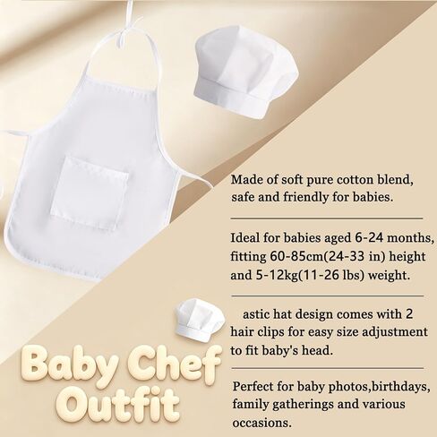 Baby Photography Prop, 2 Pack Boy Chef Hat Apron Photo Props with Hair Clips Set for 6-24 Months in Kuwait