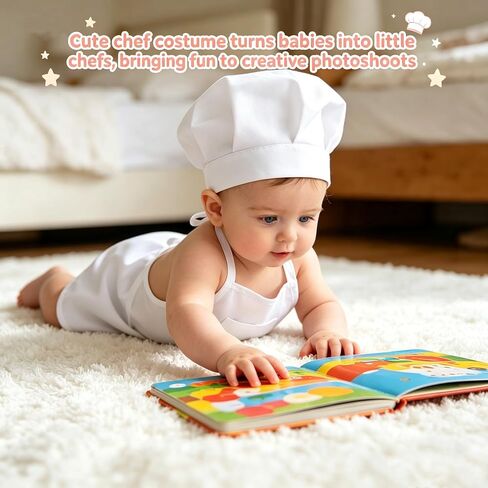Baby Photography Prop, 2 Pack Boy Chef Hat Apron Photo Props with Hair Clips Set for 6-24 Months in Kuwait