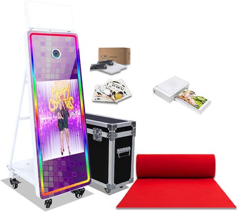 60in Magic Mirror Photo Booth with 32in Interactive Touch Screen,Mirror Photo Booth Machine Built-in Mini PC with Instant Print and Sharing with Flight Cases for Party Events (Machine + Complete Set) in Kuwait