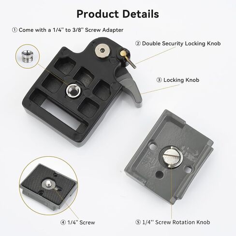 323 RC2 Quick Release Plate, with 1/4" and 3/8" Camera Screw, Grey | Aluminum Alloy Rapid Adapter Tripod Mount Plate Fit Only for Manfrotto Tripod in Kuwait