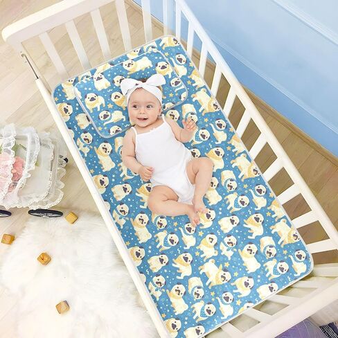 Pug Dosg Blue Cute Cooling Baby Mattress 28" x 52" Absorbent Training Pads for Kids, Adult in Kuwait