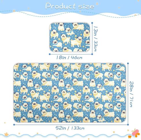 Pug Dosg Blue Cute Cooling Baby Mattress 28" x 52" Absorbent Training Pads for Kids, Adult in Kuwait