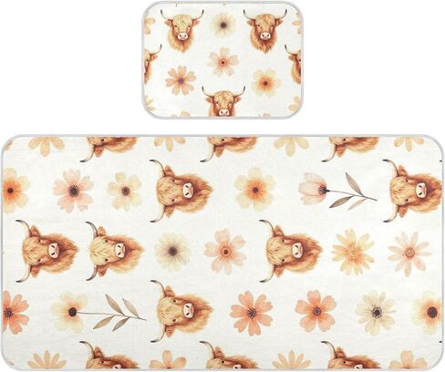 Western Boho Highland Cow Floral Cooling Baby Mattress Protector Pads 28" x 52" Washable Pads Washable for Baby&Toddler in Kuwait