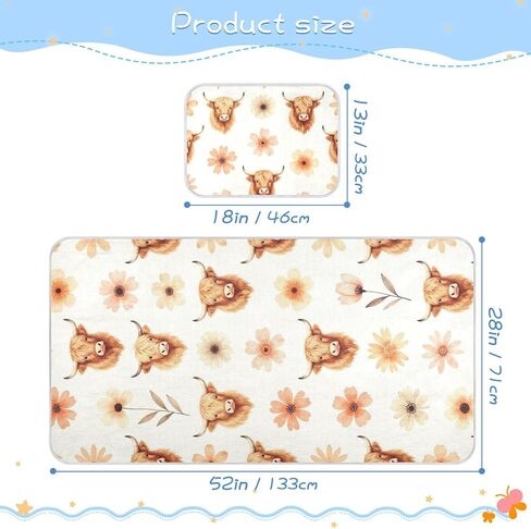 Western Boho Highland Cow Floral Cooling Baby Mattress Protector Pads 28" x 52" Washable Pads Washable for Baby&Toddler in Kuwait