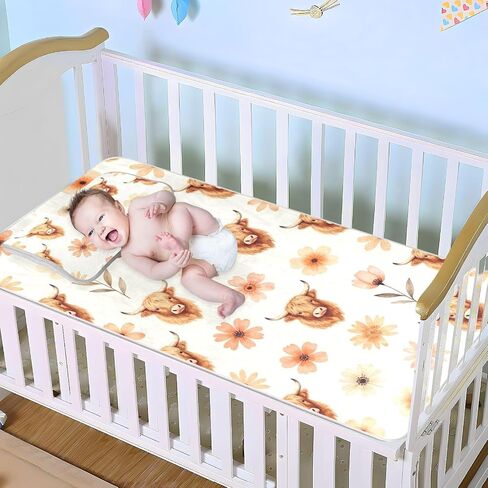 Western Boho Highland Cow Floral Cooling Baby Mattress Protector Pads 28" x 52" Washable Pads Washable for Baby&Toddler in Kuwait