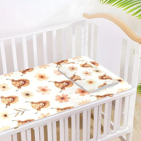 Western Boho Highland Cow Floral Cooling Baby Mattress Protector Pads 28" x 52" Washable Pads Washable for Baby&Toddler in Kuwait