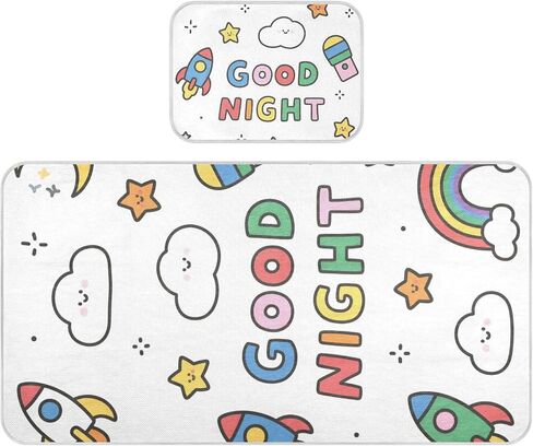 Good Night Cartoon Colorful rocketing Cooling Baby Crib Mattress Topper 28" x 52" Washable Pads for Bed Washable for Kids, Adult in Kuwait