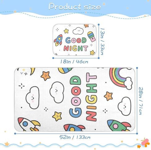 Good Night Cartoon Colorful rocketing Cooling Baby Crib Mattress Topper 28" x 52" Washable Pads for Bed Washable for Kids, Adult in Kuwait