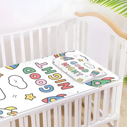Good Night Cartoon Colorful rocketing Cooling Baby Crib Mattress Topper 28" x 52" Washable Pads for Bed Washable for Kids, Adult in Kuwait