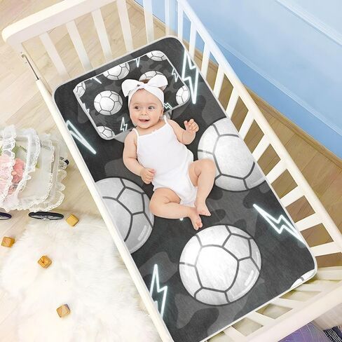 Football Black White Cooling Baby Washable Mattress 28" x 52" Ultra Soft Mattress Protector pad for Baby&Toddler in Kuwait