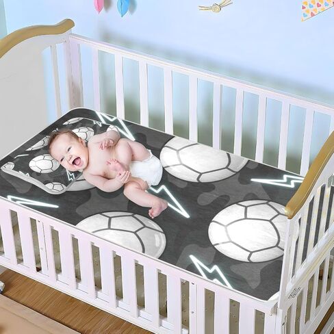 Football Black White Cooling Baby Washable Mattress 28" x 52" Ultra Soft Mattress Protector pad for Baby&Toddler in Kuwait