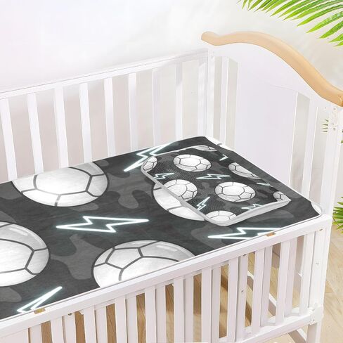 Football Black White Cooling Baby Washable Mattress 28" x 52" Ultra Soft Mattress Protector pad for Baby&Toddler in Kuwait