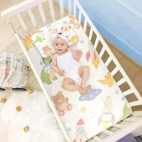 Cartoon Cute Dinosaur rocketing Cooling Baby Bed Mattress 28" x 52" Ultra Soft Crib Padding for Sides for Baby&Toddler in Kuwait