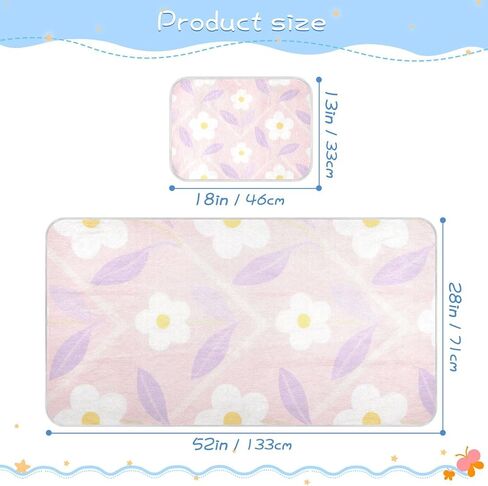 Light Pink White Flower Cooling Baby Mattress pad Cover 28" x 52" Absorbent Bed Pads for Kids for Baby&Toddler in Kuwait