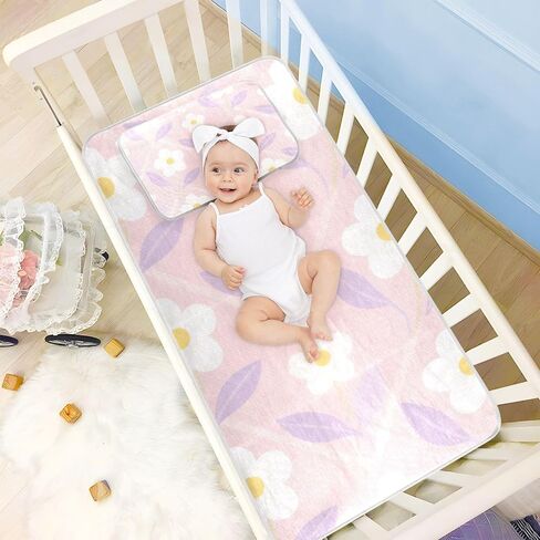 Light Pink White Flower Cooling Baby Mattress pad Cover 28" x 52" Absorbent Bed Pads for Kids for Baby&Toddler in Kuwait