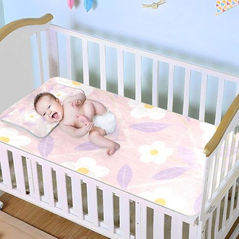 Light Pink White Flower Cooling Baby Mattress pad Cover 28" x 52" Absorbent Bed Pads for Kids for Baby&Toddler in Kuwait