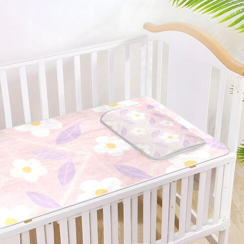 Light Pink White Flower Cooling Baby Mattress pad Cover 28" x 52" Absorbent Bed Pads for Kids for Baby&Toddler in Kuwait