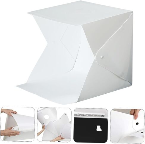 SECFOU 20cm Mini Photo Light Box Portable Folding LED Photography Tent with 4 Color Backdrops for Product Shooting and Studio Lighting in Kuwait