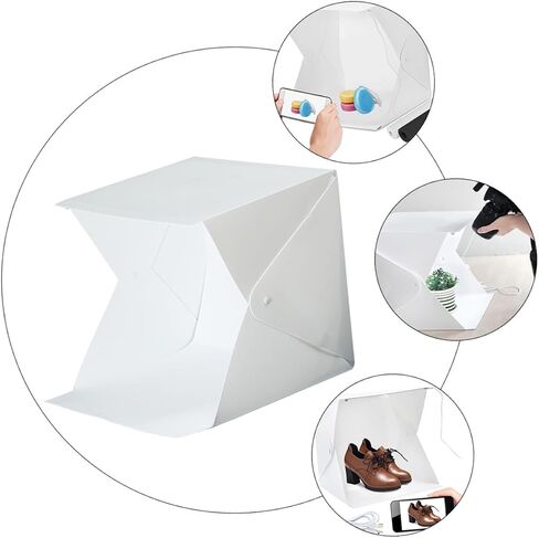 ULTECHNOVO 20cm Mini Folding Photo Light Tent Kit with Dual LED Strips, Portable Softbox Light Box with 2 Color Backdrops for Product Photography and Jewelry Shooting in Kuwait