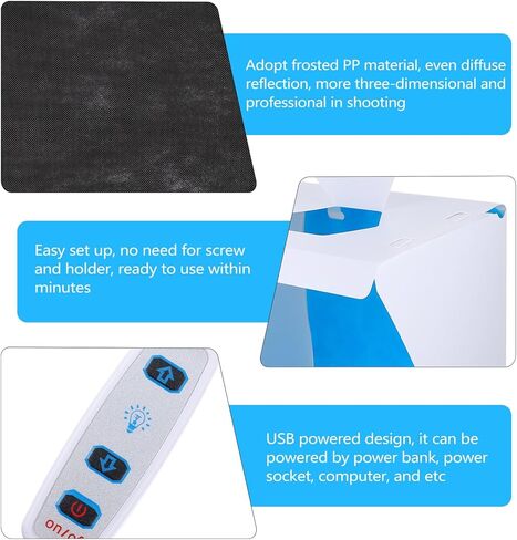 ULTECHNOVO 20cm LED Photography Light Box Mini Photo Studio Shooting Tent Portable Folding Photo Box with Backdrops for Jewelry Static Objects in Kuwait