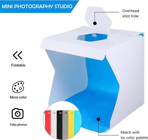 20cm LED Mini Photography Lightbox Tent with Folding Design, Portable Photo Studio Kit for Jewelry and Small Product Shooting, Soft LED Lighting with Backdrops for Indoor Use in Kuwait