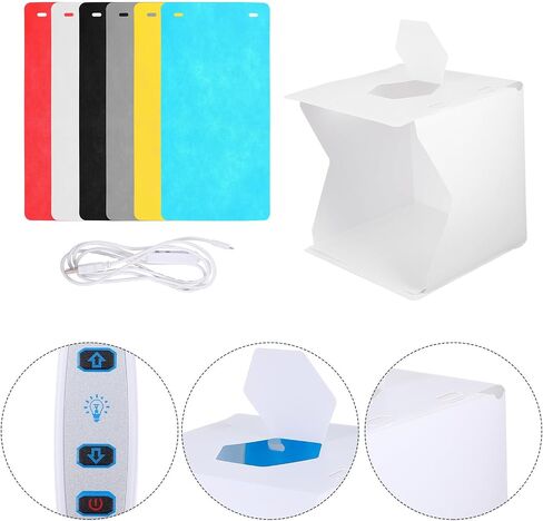 20cm LED Mini Photography Lightbox Tent with Folding Design, Portable Photo Studio Kit for Jewelry and Small Product Shooting, Soft LED Lighting with Backdrops for Indoor Use in Kuwait