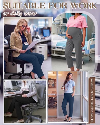 3 Pack Women's Maternity Pants for Work, 3-Color Set, Medium | Maternity Pants, Work Dress Pants, Over The Belly, Straight Leg, Casual, Stretchy, with Pockets, for Women, Pregnancy in Kuwait