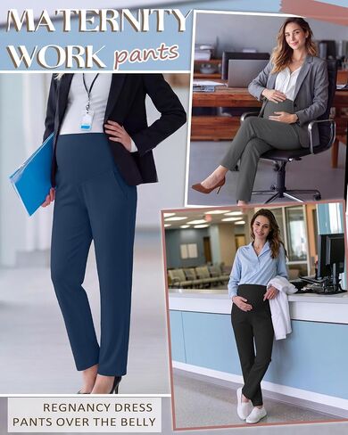 3 Pack Women's Maternity Pants for Work, 3-Color Set, Medium | Maternity Pants, Work Dress Pants, Over The Belly, Straight Leg, Casual, Stretchy, with Pockets, for Women, Pregnancy in Kuwait