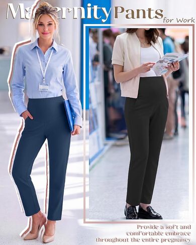 3 Pack Women's Maternity Pants for Work, 3-Color Set, Medium | Maternity Pants, Work Dress Pants, Over The Belly, Straight Leg, Casual, Stretchy, with Pockets, for Women, Pregnancy in Kuwait