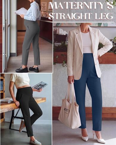 3 Pack Women's Maternity Pants for Work, 3-Color Set, Medium | Maternity Pants, Work Dress Pants, Over The Belly, Straight Leg, Casual, Stretchy, with Pockets, for Women, Pregnancy in Kuwait