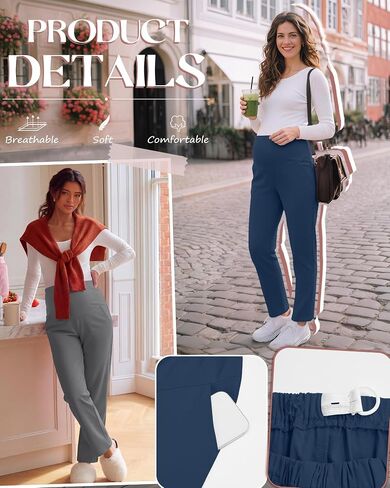 3 Pack Women's Maternity Pants for Work, 3-Color Set, Medium | Maternity Pants, Work Dress Pants, Over The Belly, Straight Leg, Casual, Stretchy, with Pockets, for Women, Pregnancy in Kuwait