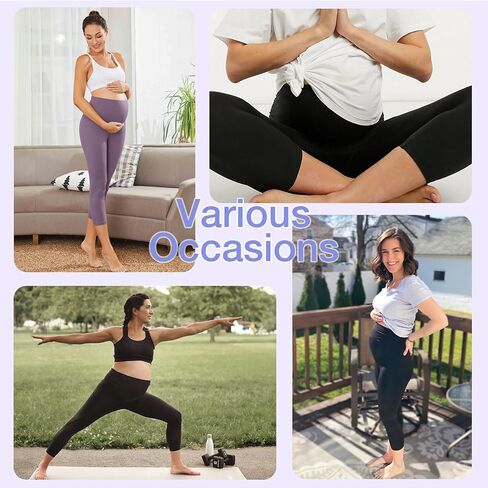 GROTEEN 3 Pack Maternity Capri Leggings with Pockets Over Belly Yoga Pants | Yoga Pants, Workout, Casual, Work, Clothes, Outfits, Sets, Sweatpants, Super Soft, Tights, Pregnancy Must Haves, Essentials in Kuwait