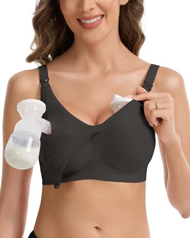 Vinfact Pumping Bra Hands Free Comfort Wireless Seamless Breast Pump Bra Full Coverage Everyday Bra for Maternity Postpartum L Black in Kuwait