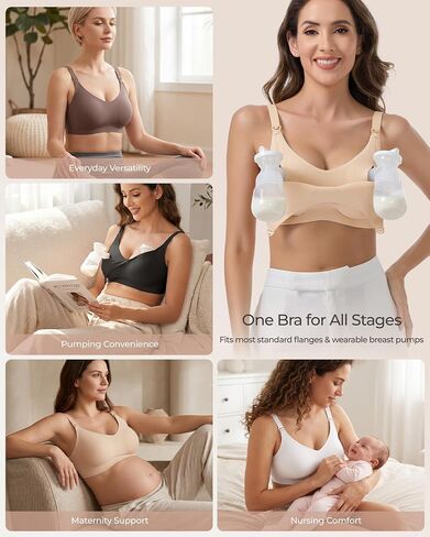 Vinfact Pumping Bra Hands Free Comfort Wireless Seamless Breast Pump Bra Full Coverage Everyday Bra for Maternity Postpartum XXL Nude in Kuwait