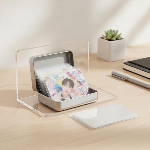 Card Collectors Metal Storage Box with Clear Sleeves for Desktop Organization in Kuwait