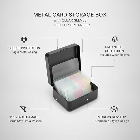 Fits Standard Trading Cards, Metal Storage Box with Clear Protective Sleeves in Kuwait