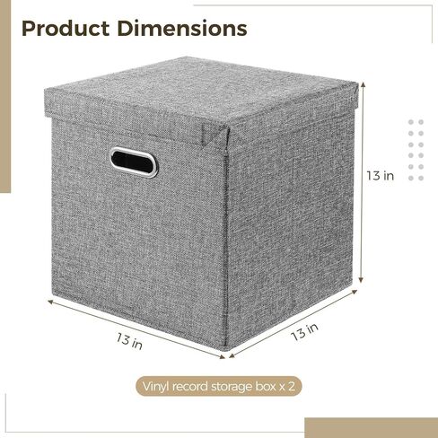 2 PCS Vinyl Record Storage Boxes, 13 x 13 x 13 Inches, For 50 Albums, Vinyl Record Storage Organizers, Records Crate, LP Album Storage Holders, Fabric Storage Boxes with Lids for Moving in Kuwait