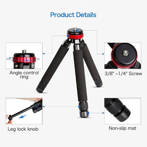 Koolehaoda Camera Mini Tripod Table Stand - Compact Aluminum Desktop Tripod | 1/4" & 3/8" Screw Mount, Compatible with DSLR Camera, Monopod, Tripod Head, Gimbal Stabilizer, Lightweight Portable Stand in Kuwait