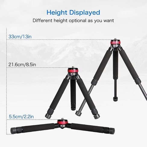 Koolehaoda Camera Mini Tripod Table Stand - Compact Aluminum Desktop Tripod | 1/4" & 3/8" Screw Mount, Compatible with DSLR Camera, Monopod, Tripod Head, Gimbal Stabilizer, Lightweight Portable Stand in Kuwait