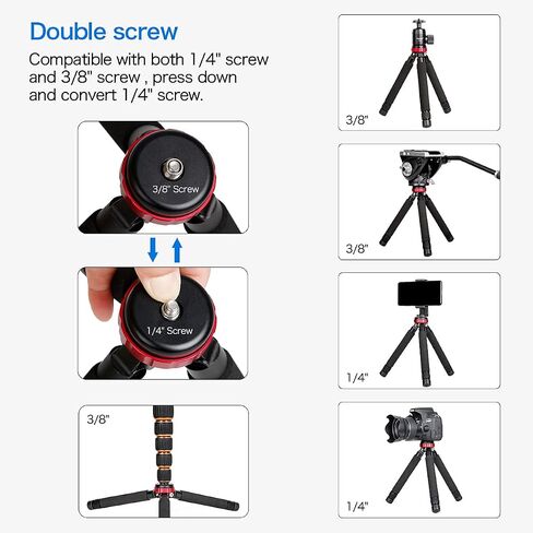 Koolehaoda Camera Mini Tripod Table Stand - Compact Aluminum Desktop Tripod | 1/4" & 3/8" Screw Mount, Compatible with DSLR Camera, Monopod, Tripod Head, Gimbal Stabilizer, Lightweight Portable Stand in Kuwait