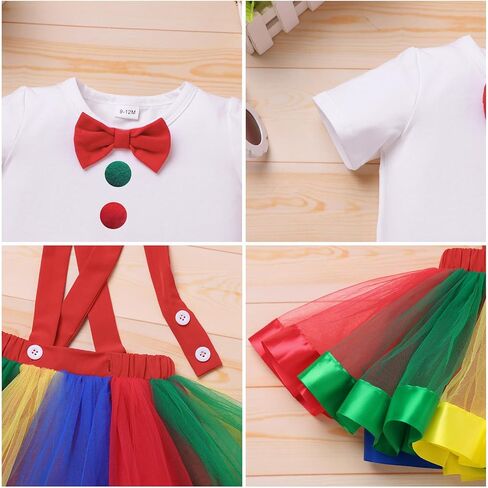 IBTOM CASTLE Toddler Baby Girl Clown Circus Outfit Short Sleeve Bowknot T-shirt Top and Rainbow Suspender Skirt 2pcs Set 1st 2nd 3rd 4th Birthday Cake Smash Photoshoot Dresses Red 3-4T in Kuwait