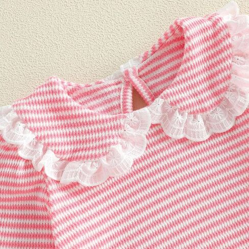 Toddler Baby Girl Fall Outfit Waffle Sweatshirt Pants Winter Set | Liitle Girls Bell Long Sleeve Trim Stripe Print Top Elastic Waist Flare Pants Outfits Kids Spring Autumn Winter Set in Kuwait