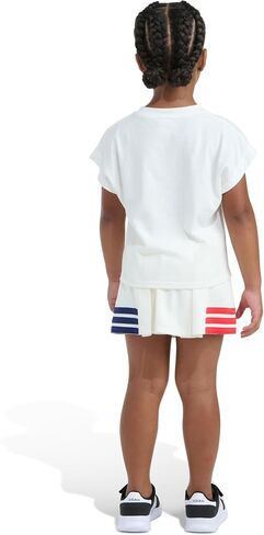 adidas Girls Box Tee & Pleated Skort Set, Off-white, 4 | Short Sleeve T-Shirt, regular fit, above-knee length, 3-Stripes design, logo detail in Kuwait