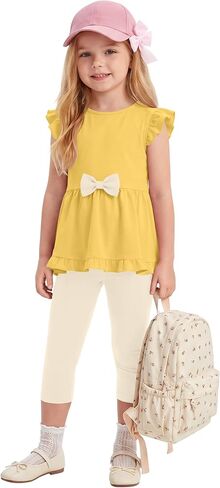 Toddler Girls' 2 Piece Outfits for School | Ruffle Sleeve Top, Capri Leggings, Kids Clothing Set, Summer Outfit, Casual Wear, for Toddler Girls 1-6T in Kuwait