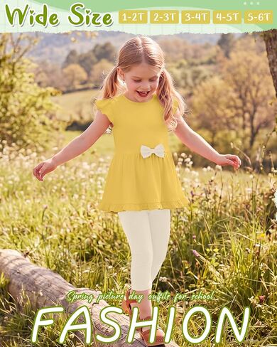 Toddler Girls' 2 Piece Outfits for School | Ruffle Sleeve Top, Capri Leggings, Kids Clothing Set, Summer Outfit, Casual Wear, for Toddler Girls 1-6T in Kuwait