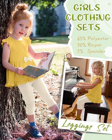 Toddler Girls' 2 Piece Outfits for School | Ruffle Sleeve Top, Capri Leggings, Kids Clothing Set, Summer Outfit, Casual Wear, for Toddler Girls 1-6T in Kuwait