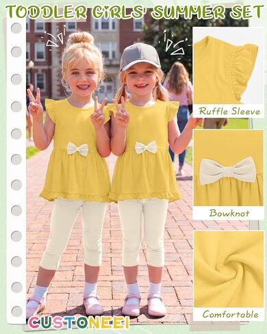 Toddler Girls' 2 Piece Outfits for School | Ruffle Sleeve Top, Capri Leggings, Kids Clothing Set, Summer Outfit, Casual Wear, for Toddler Girls 1-6T in Kuwait