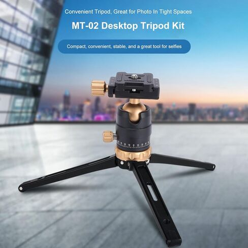 Yunseity Desktop Tripod Stand, Adjustable 35 70 Dual Angle 130 200mm Height 360 Rotating Base with Arca S Plate, for DSLR Mirrorless Camera Vlog Video Photography (Gold) in Kuwait